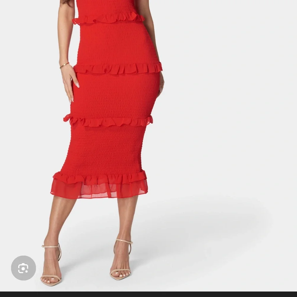 bebe Red Ruffle Midi Dress - Picture 4 of 4